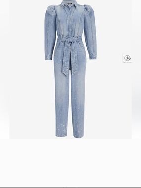 Express Light Blue Denim Jumpsuit with Tie Waist